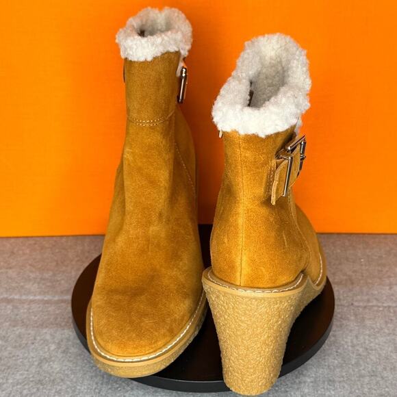 Franco Sarto Ulayna Suede Leather Buckle Wedge Bootie Size 6.5 EU 36.5 - Picture 2 of 8